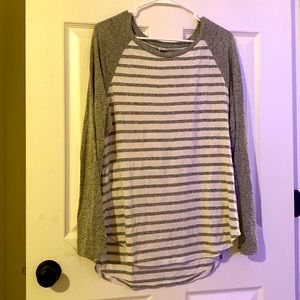 Old Navy- long sleeve, grey and white, stripped shirt.